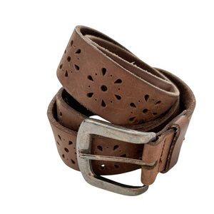 Brown Leather Belt with Floral Cutouts